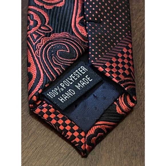 Milano Moda Red Black Hand Made 100% Polyester Men’s Neck Tie Made In China - Picture 7 of 9